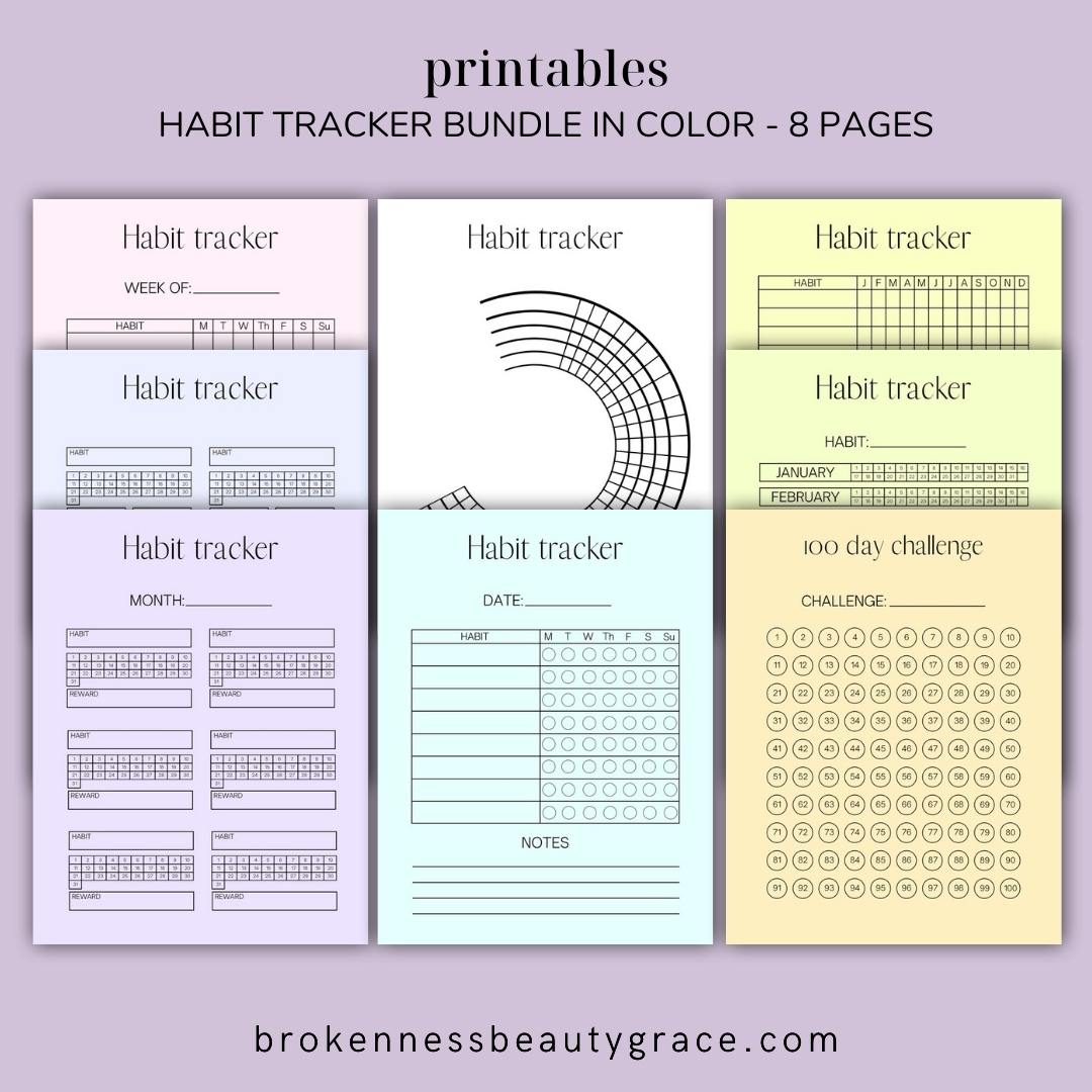 Habit Tracker Bundle in Color - Brokenness Beauty Grace