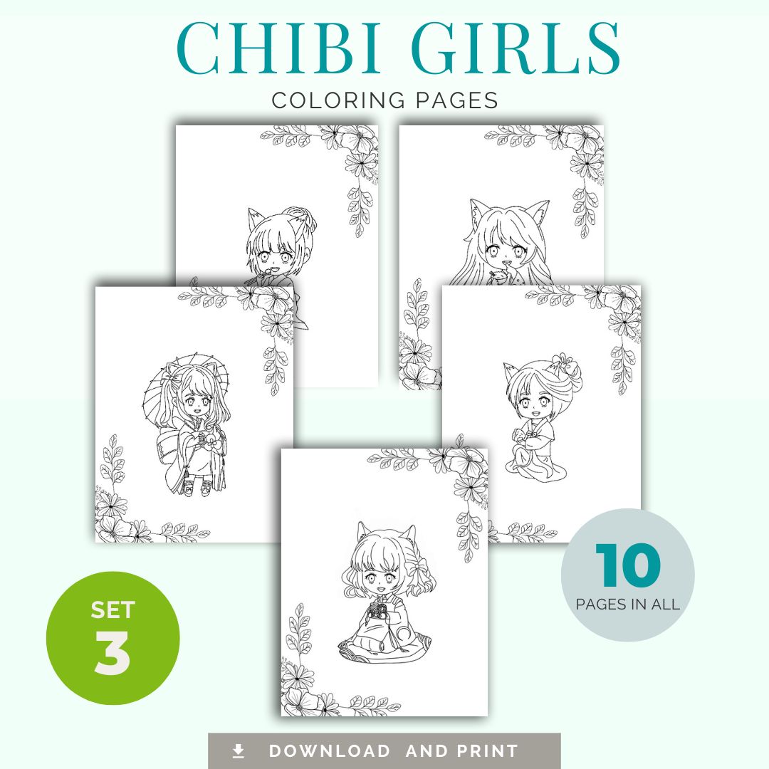 Chibi Girls Coloring Pages Set Three - Brokenness Beauty Grace